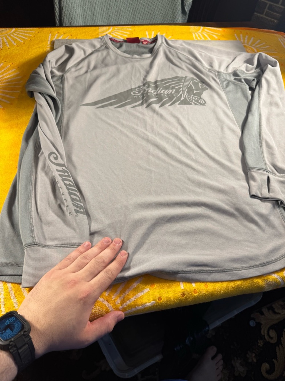 Indian Motorcycles Long Sleeve Athletic Shirt White & Gray   XLARGE